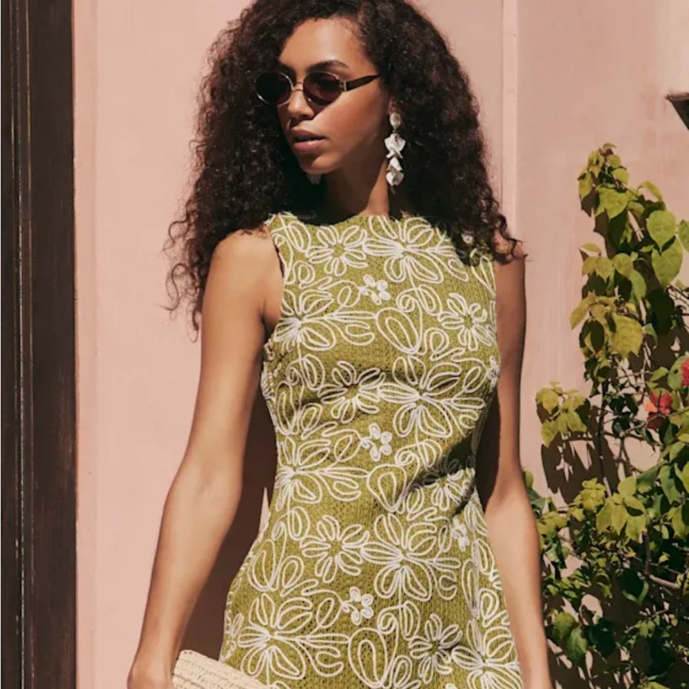 Lulu's Fenicia Green Abstract Floral Embroidered Mini Dress